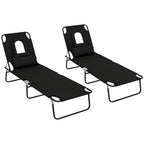 2pcs Adjustable Outdoor Lounge Chairs with Face Hole, Black