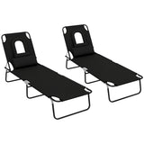 2pcs Adjustable Outdoor Lounge Chairs with Face Hole, Black