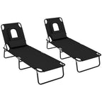 2pcs Adjustable Outdoor Lounge Chairs with Face Hole, Black