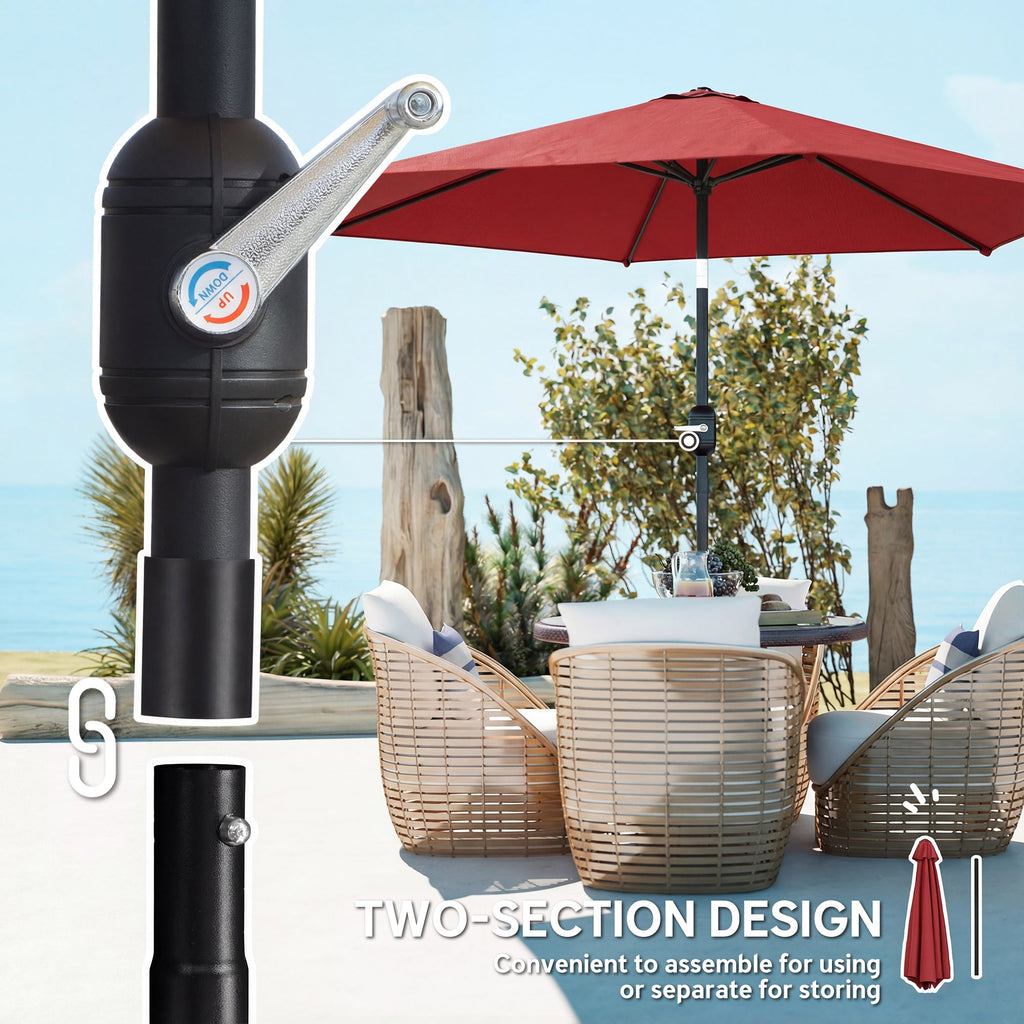 2.6 m Garden Parasol with Tilt, Crank, Vent & Aluminium Pole, Wine Red