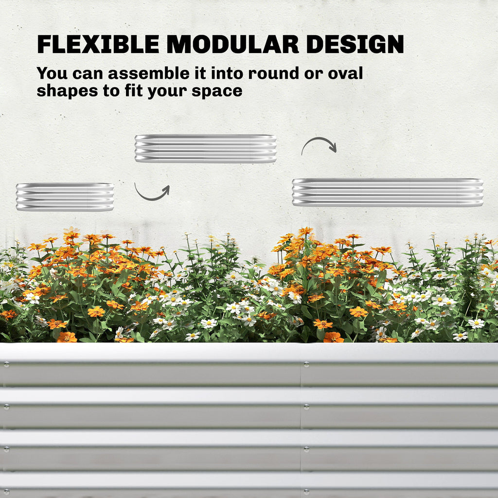 7 x 4 x 7ft Galvanized Raised Garden Bed with Arched Trellis, Silver