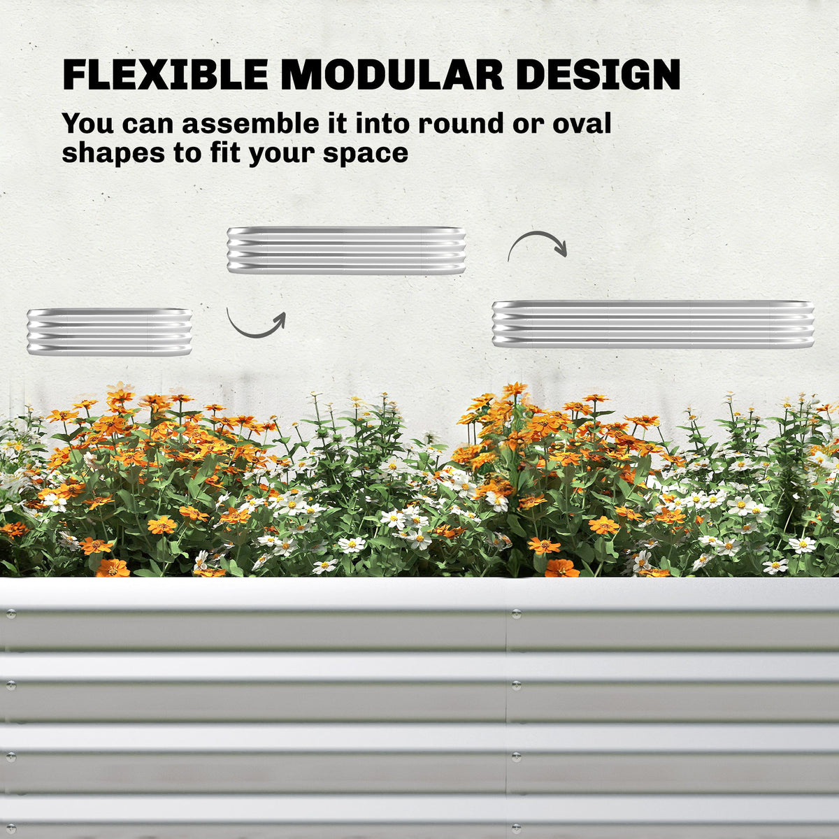 7 x 4 x 7ft Galvanized Raised Garden Bed with Arched Trellis, Silver