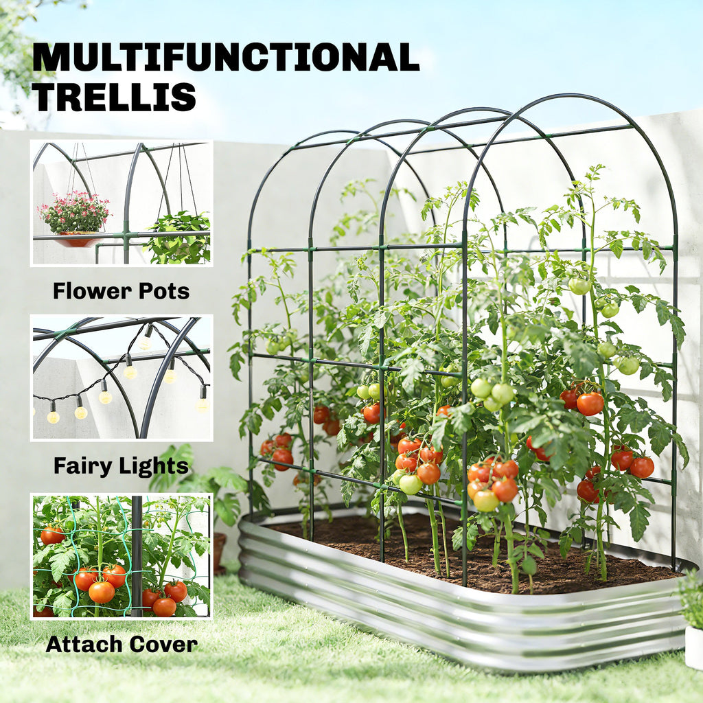 7 x 4 x 7ft Galvanized Raised Garden Bed with Arched Trellis, Silver