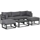6pc Outdoor Patio Furniture Set with Daybed and Footstools, Grey