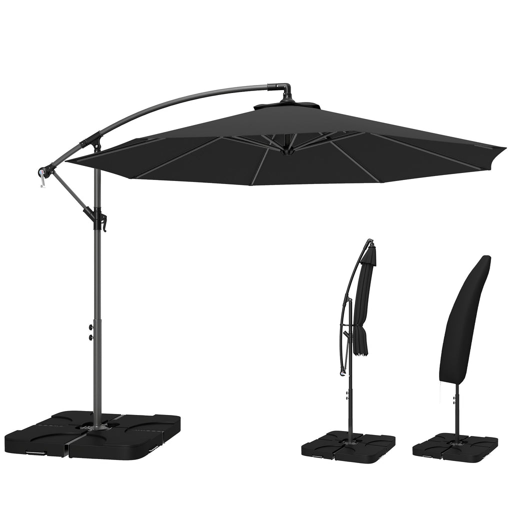 3 m Cantilever Parasol with Weights, Cover & Cross Base, Black