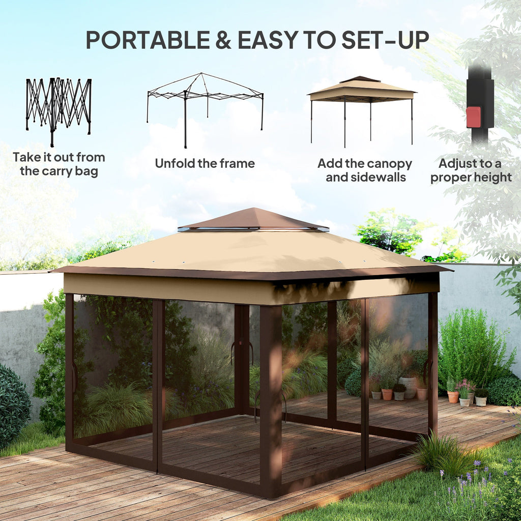 10.7 x 10.7ft Pop-Up Gazebo with Removable Mesh Curtains and UV30 Roof, Beige