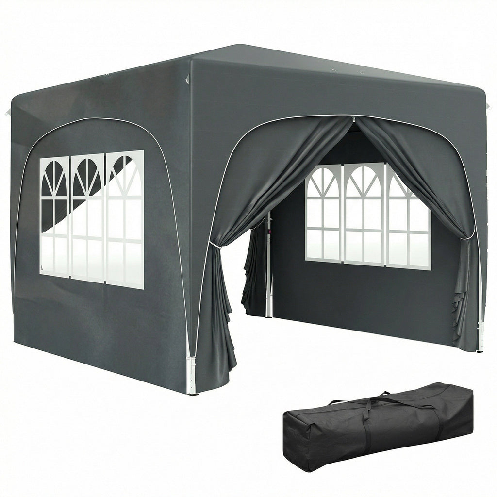 3 x 3 m Pop Up Gazebo with Sides, Carry Bag and UPF50+, Dark Grey