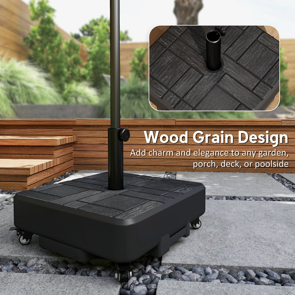 Patio Umbrella Base with Wheels, 62 lbs Water/77 lbs Sand, Black