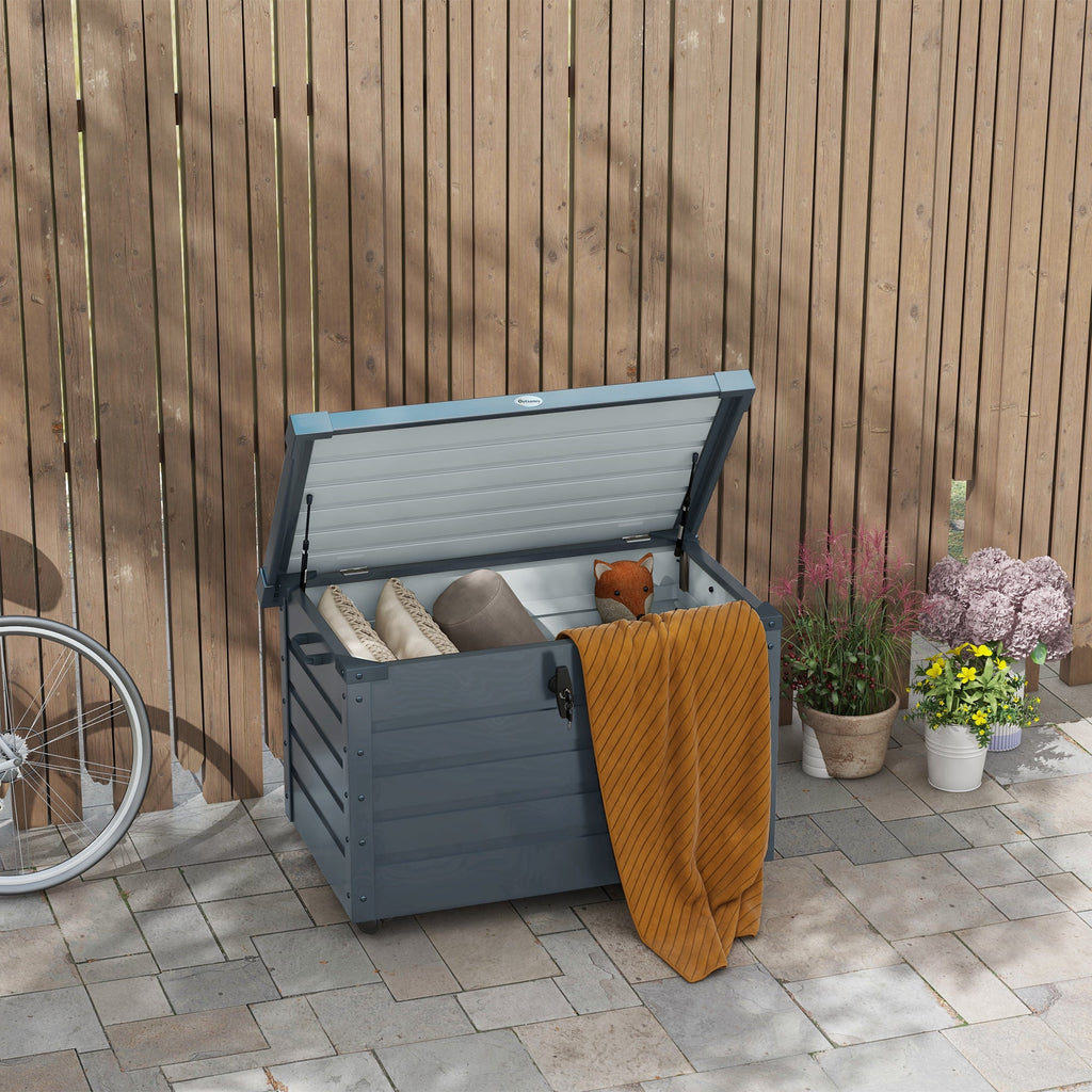 78 Gallon Galvanized Steel Deck Box with Wheels and Handles, Dark Grey