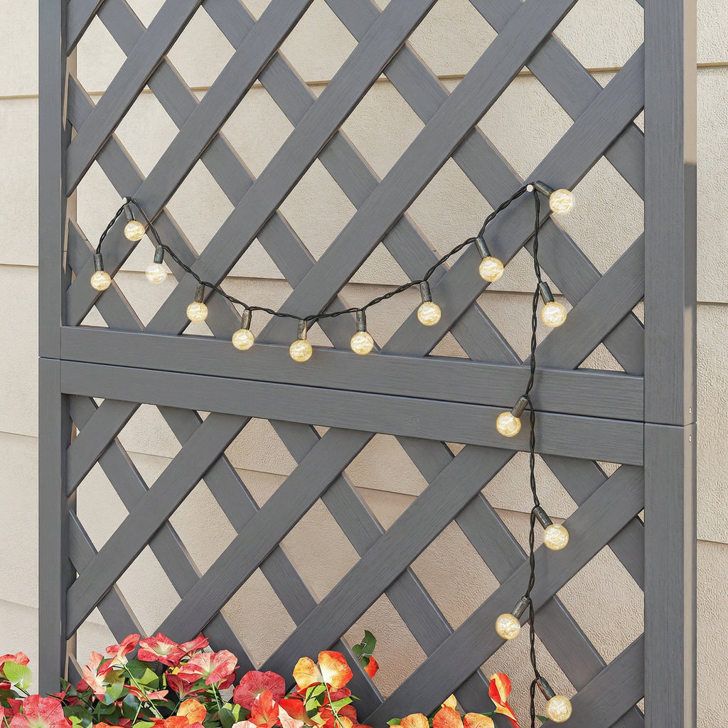 Wood Planter with Trellis and Drainage Holes, Grey