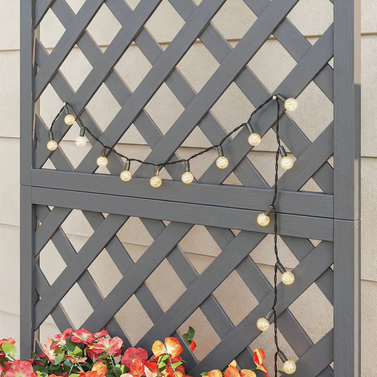 Wood Planter with Trellis and Drainage Holes, Grey