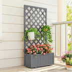 Wood Planter with Trellis and Drainage Holes, Grey