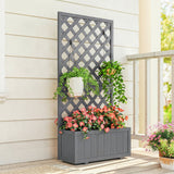 Wood Planter with Trellis and Drainage Holes, Grey