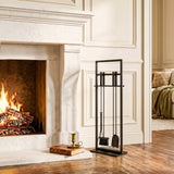 5-Piece Fireplace Tool Set with Brush, Shovel, Poker, Tongs & Stand, Black Metal