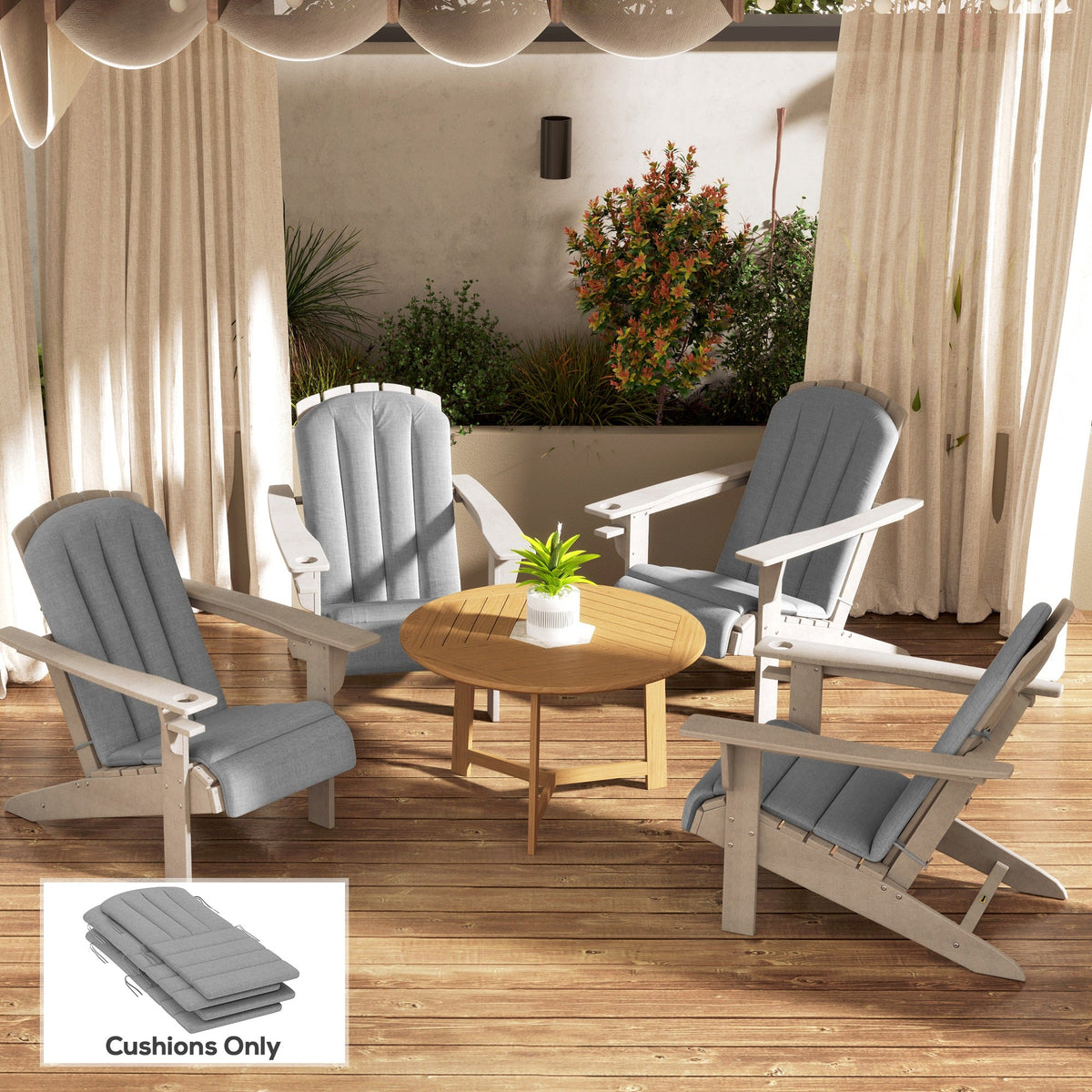 4-Piece Adirondack Chair Cushions, 49" x 20" x 2", Gray