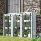 Lean-to Greenhouse 84.6" x 18.1" x 56.7" with 3 Shelves & 3 Rollup Doors, White
