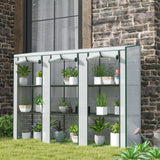 Lean-to Greenhouse 84.6" x 18.1" x 56.7" with 3 Shelves & 3 Rollup Doors, White