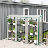 Lean-to Greenhouse 84.6" x 18.1" x 56.7" with 3 Shelves & 3 Rollup Doors, White