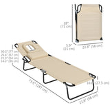 2pcs Adjustable Outdoor Lounge Chairs with Face Hole, Beige