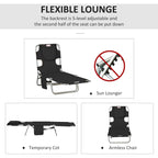 Folding Lounge Chair with Face Hole, Side Pocket and Strap, Black