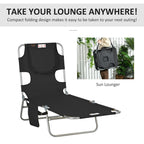 Folding Lounge Chair with Face Hole, Side Pocket and Strap, Black