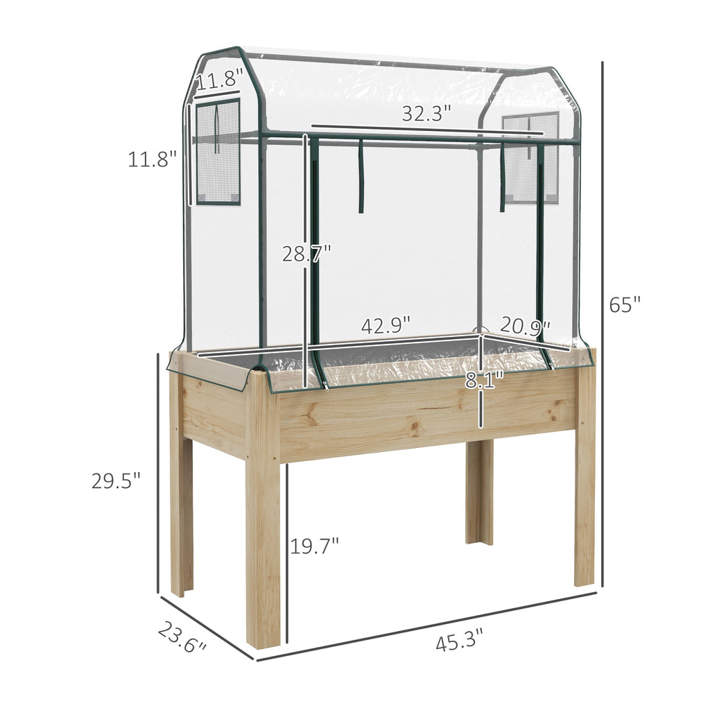 Raised Garden Bed with Plastic Greenhouse Cover & Liner for Herbs and Vegetables, 45" x 24" x 65" Natural