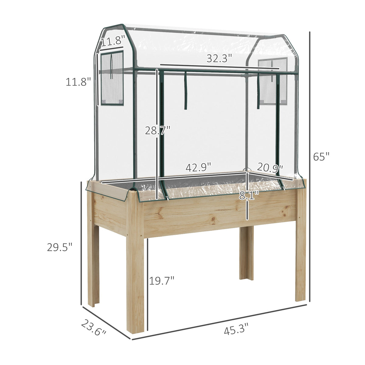 Raised Garden Bed with Plastic Greenhouse Cover & Liner for Herbs and Vegetables, 45" x 24" x 65" Natural