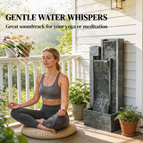 3-Tier Water Feature with LED Lights, Planter and Pump, Dark Grey