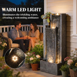 3-Tier Water Feature with LED Lights, Planter and Pump, Dark Grey