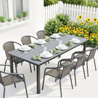 180 x 86 cm Garden Dining Table for 6-8 with Wood Slatted Top, Grey