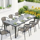 180 x 86 cm Garden Dining Table for 6-8 with Wood Slatted Top, Grey