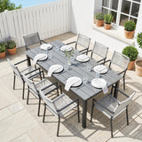 180 x 86 cm Garden Dining Table for 6-8 with Wood Slatted Top, Grey