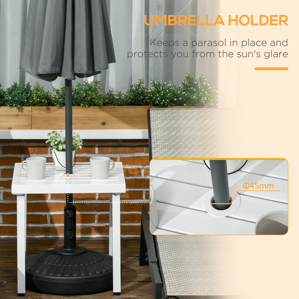 51 x 51 cm Garden Side Table with Umbrella Hole, White
