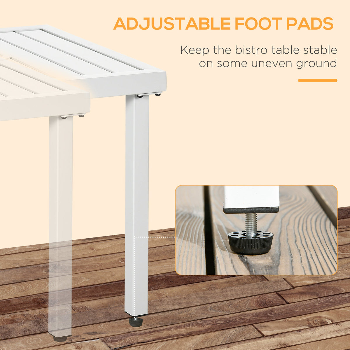51 x 51 cm Garden Side Table with Umbrella Hole, White