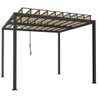 3 x 3 m Louvered Pergola with Adjustable Roof and Gutters, Coffee