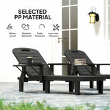 Set of 2 Resin Sun Loungers with Foldable Side Table, Black