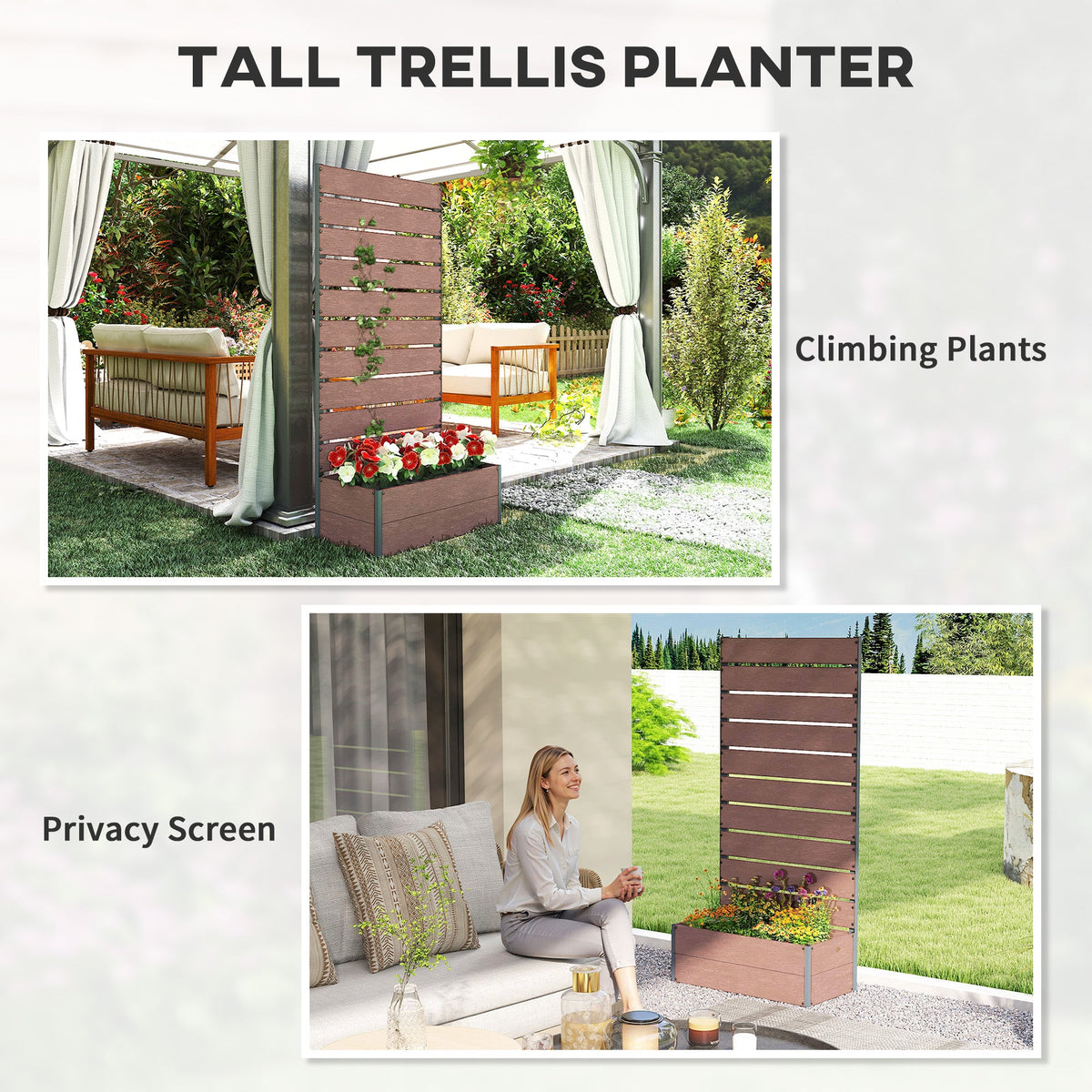28" x 15" x 59" Raised Garden Bed with Trellis, Light Brown