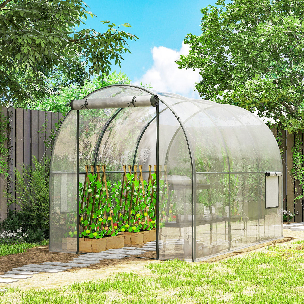 3 x 2 x 2 m Polytunnel Greenhouse with Roll-up Door, Clear
