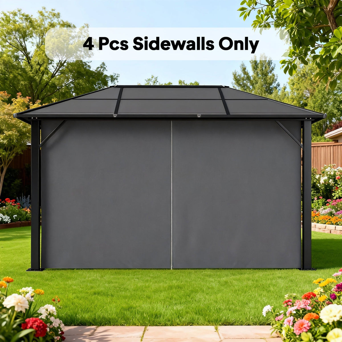 10' x 13' Gazebo Sidewall Set with 4 Panels and Hooks, Light Grey