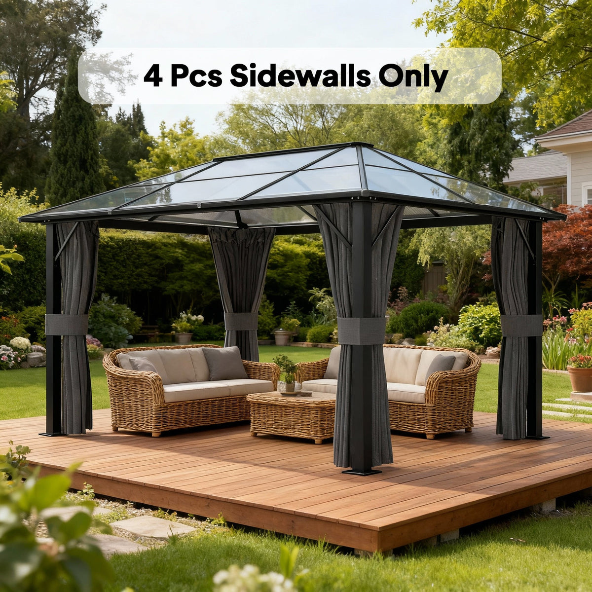 10' x 13' Gazebo Sidewall Set with 4 Panels and Hooks, Light Grey
