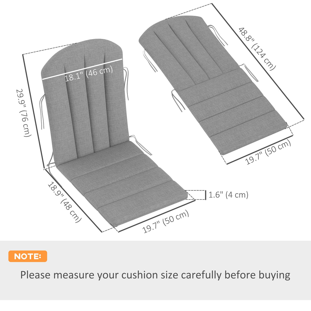4-Piece Adirondack Chair Cushion Set with Ties, Grey
