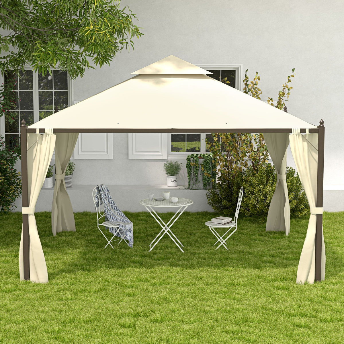 10' x 12' Steel Patio Gazebo with Privacy Curtains