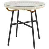 Round Rattan Side Table with Tempered Glass Top, Cream White
