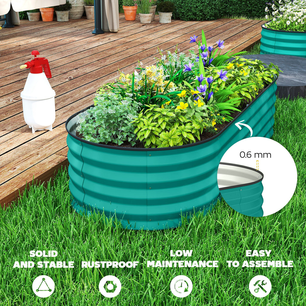 Set of 2 Galvanised Raised Beds with Stakes, 150 x 60 x 30 cm, Green