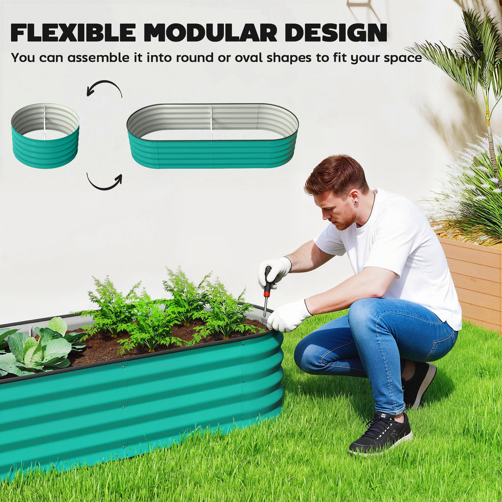Set of 2 Galvanised Raised Beds with Stakes, 150 x 60 x 30 cm, Green