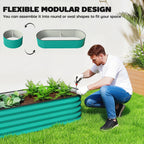 Set of 2 Galvanised Raised Beds with Stakes, 150 x 60 x 30 cm, Green