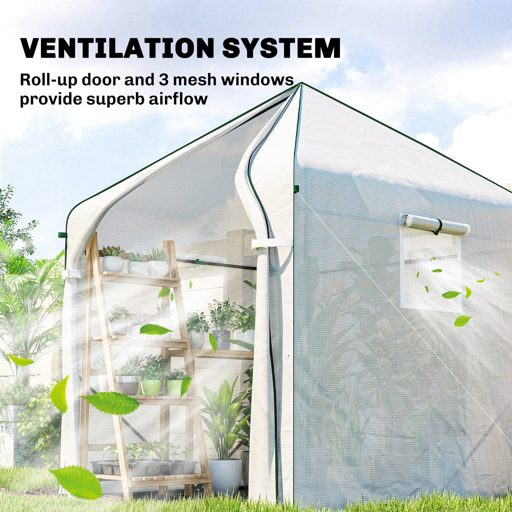 63" x 63" x 78.7" Mini Walk-in Greenhouse with PE Cover, Roll-up Door & 3 Mesh Windows, White