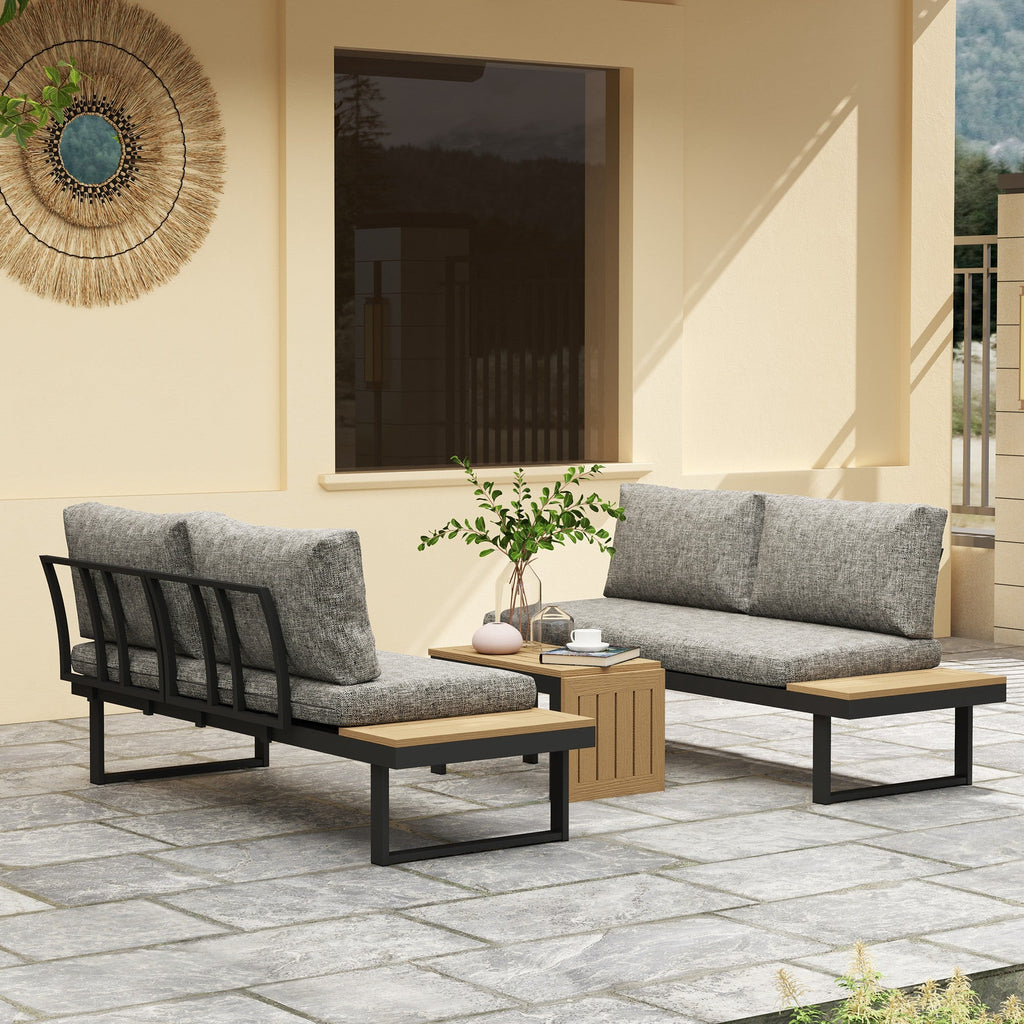 3pc Sectional Patio Set with 2 Loveseats and WPC Table, Light Grey
