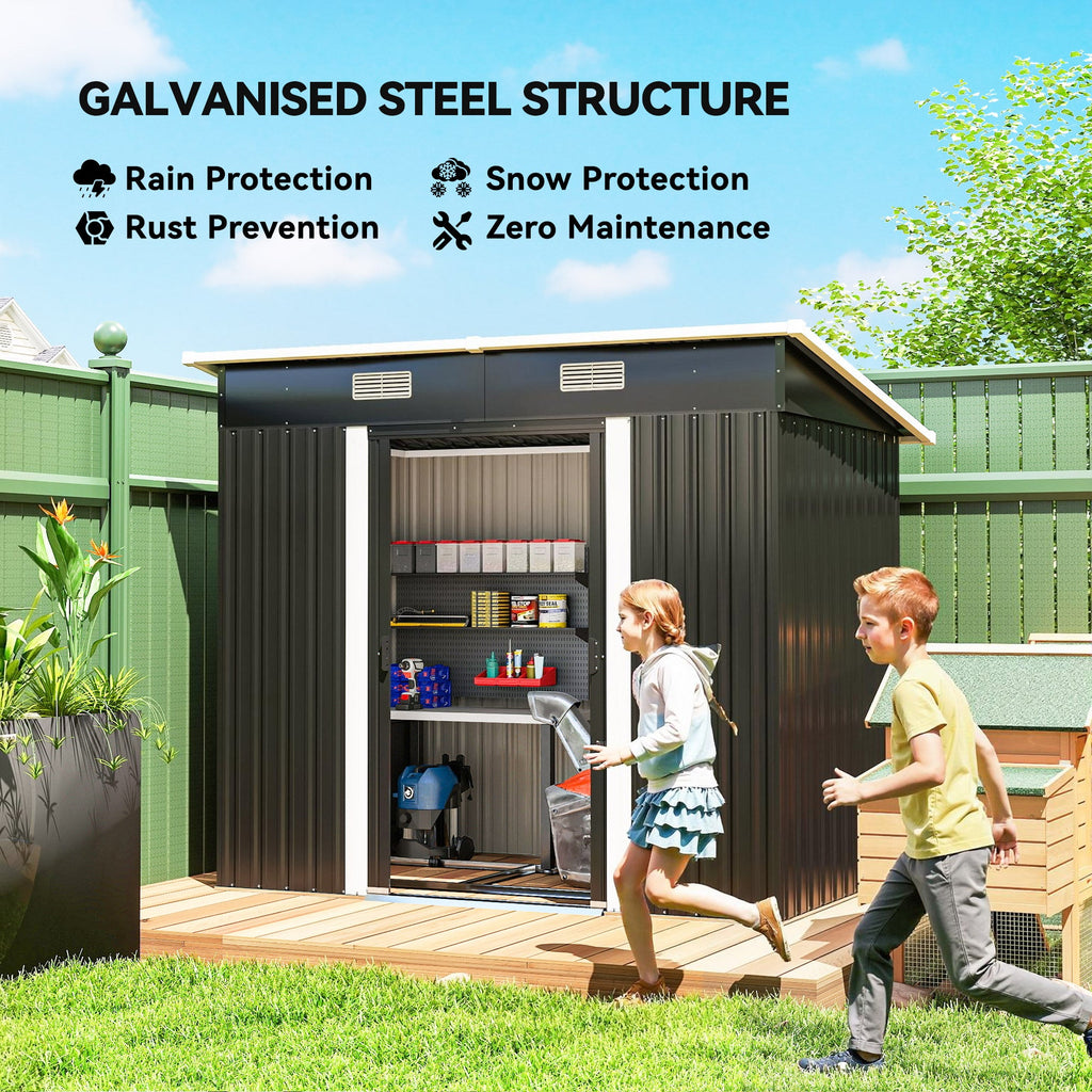 7' x 4' Outdoor Storage Shed with Lockable Double Doors, Black