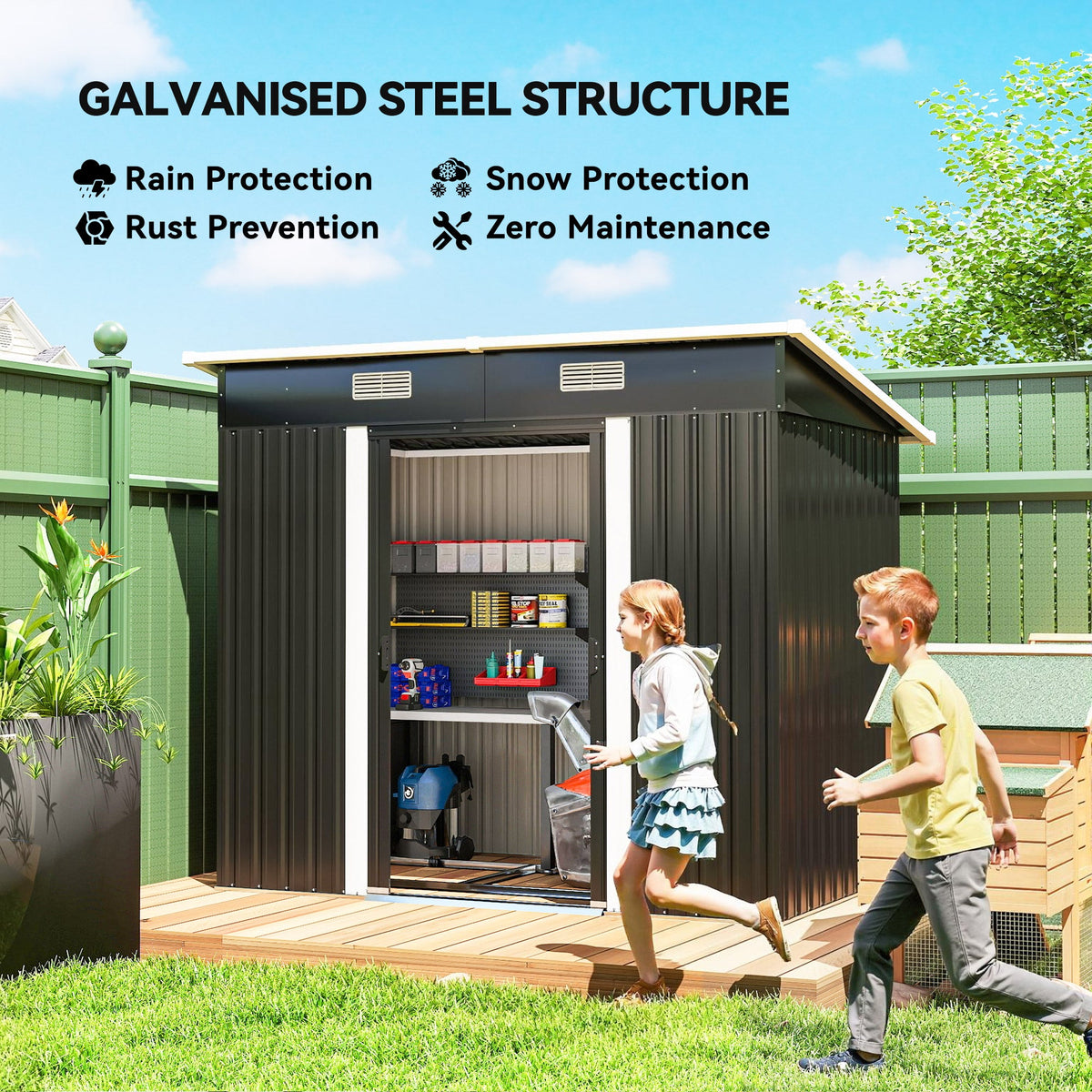 7' x 4' Outdoor Storage Shed with Lockable Double Doors, Black